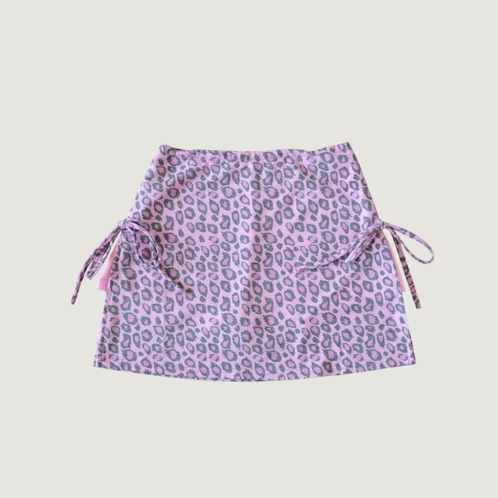 Tunnel Vision Skort Women Pink Leopard Side Tie Y2K XS Mini Skirt